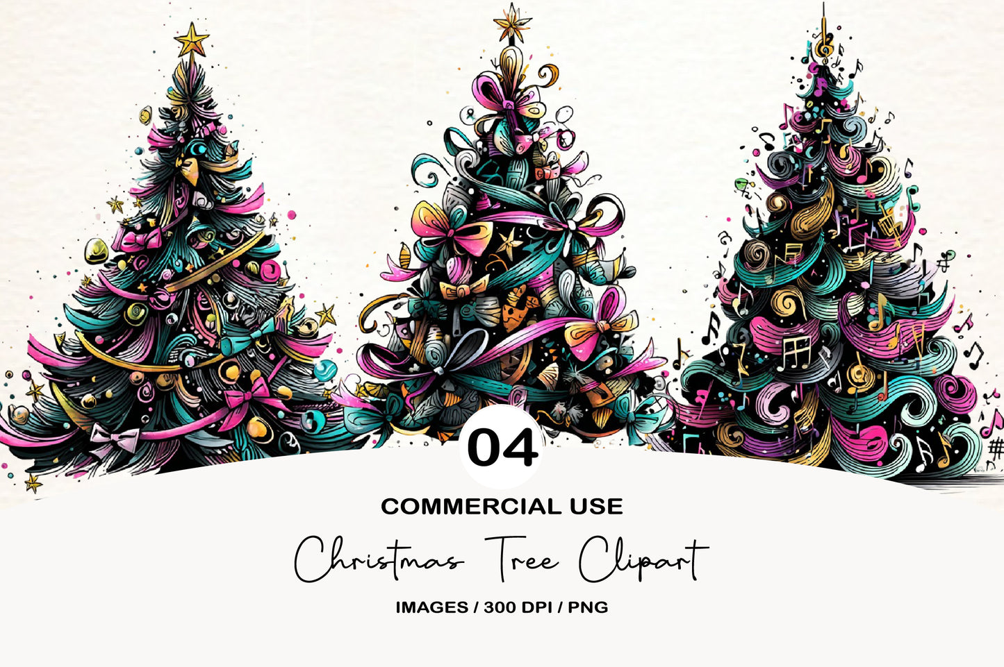 Christmas Tree Clipart PNG Bundle | Watercolor Holiday Christmas Trees | Cute Festive Tree Clipart