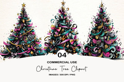 Christmas Tree Clipart PNG Bundle | Watercolor Holiday Christmas Trees | Cute Festive Tree Clipart