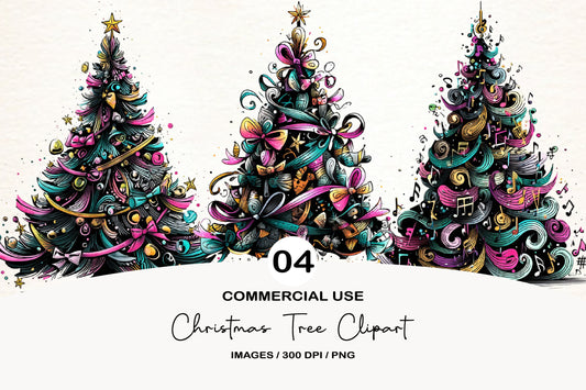 Christmas Tree Clipart PNG Bundle | Watercolor Holiday Christmas Trees | Cute Festive Tree Clipart