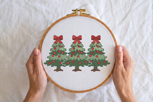 Christmas Tree Coquette Bow Embroidery Design – Cute Christmas Tree & Bow Machine Embroidery Pattern, Girly Holiday Embroidery Design
