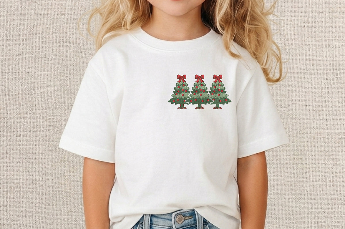 Christmas Tree Coquette Bow Embroidery Design – Cute Christmas Tree & Bow Machine Embroidery Pattern, Girly Holiday Embroidery Design