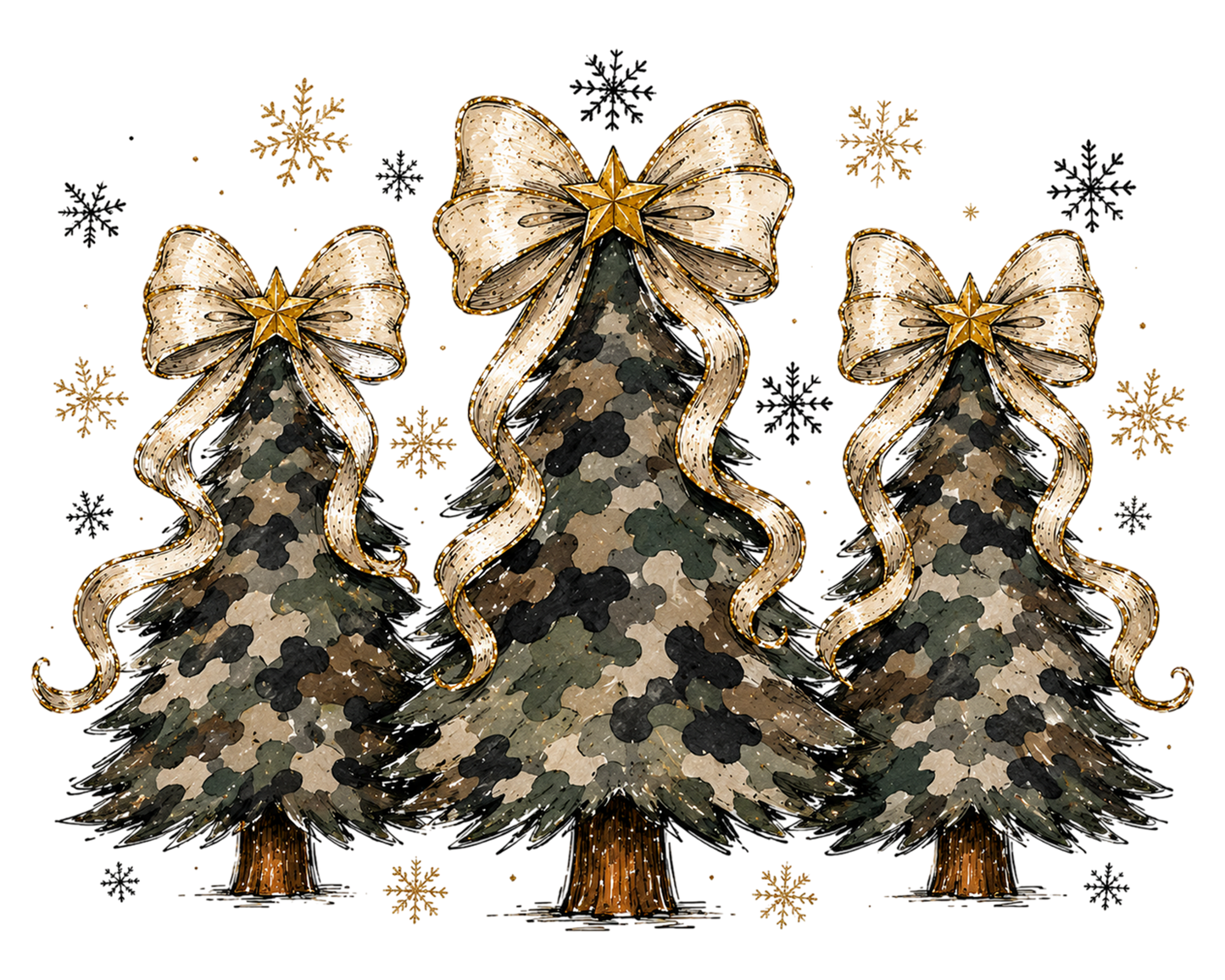 Christmas Tree Coquette Bow PNG, Camouflage Christmas Tree Sublimation Design