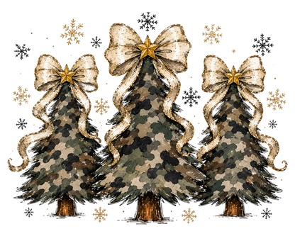 Christmas Tree Coquette Bow PNG, Camouflage Christmas Tree Sublimation Design