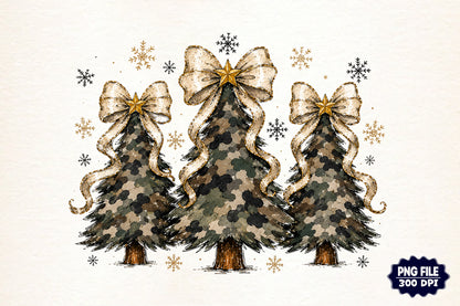 Christmas Tree Coquette Bow PNG, Camouflage Christmas Tree Sublimation Design