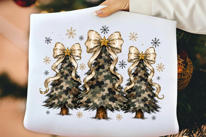 Christmas Tree Coquette Bow PNG, Camouflage Christmas Tree Sublimation Design