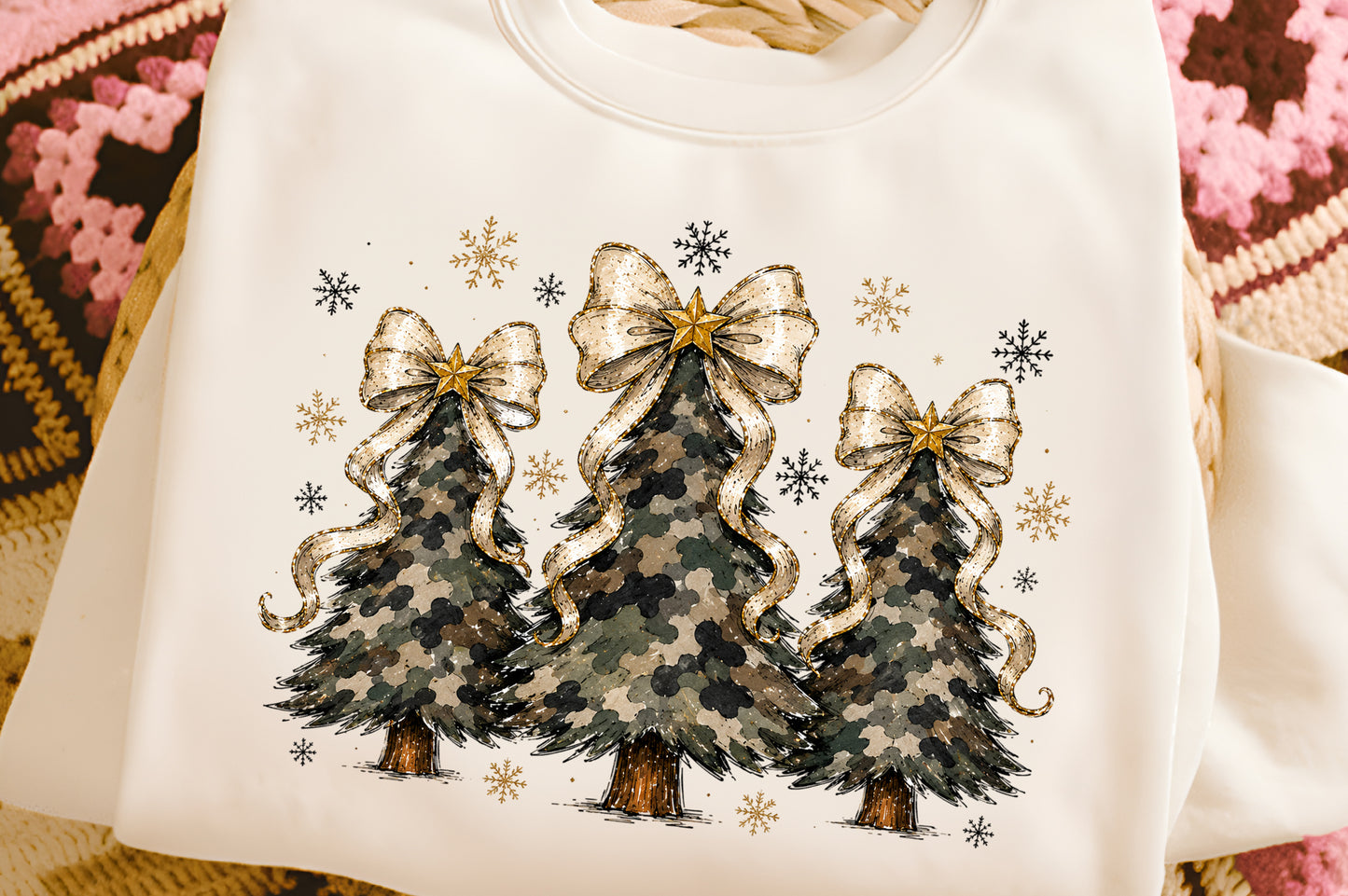 Christmas Tree Coquette Bow PNG, Camouflage Christmas Tree Sublimation Design