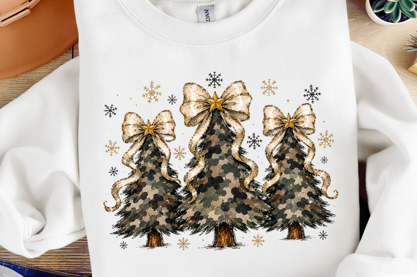 Christmas Tree Coquette Bow PNG, Camouflage Christmas Tree Sublimation Design