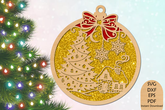 Christmas Tree Cottage Ornament Laser Cut SVG File