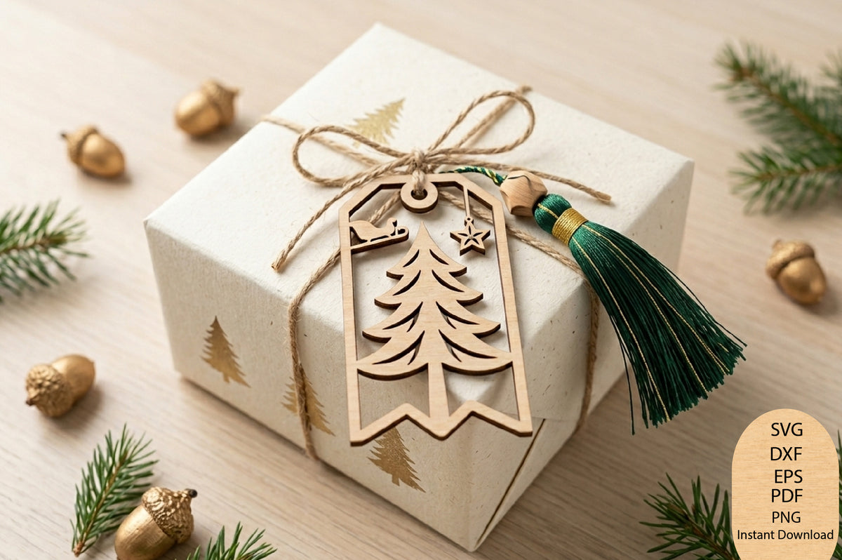 Christmas Tree Gift Tag Laser Cut SVG, Christmas Gift Tag Cut File