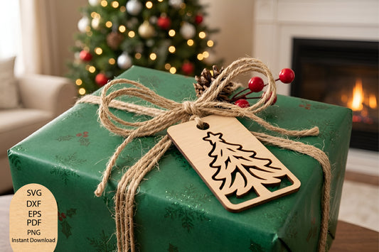 Christmas Tree Gift Tag Laser Cut SVG, Christmas Gift Tag Cut File, Tree Gift Tag SVG, Holiday Gift Packaging Design
