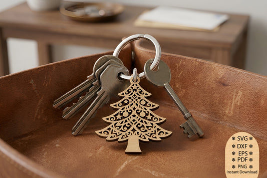 Christmas Tree Keychain Laser Cut SVG, Christmas Tree Keychain Cut File, Holiday Tree Keychain SVG, Festive Keychain Design