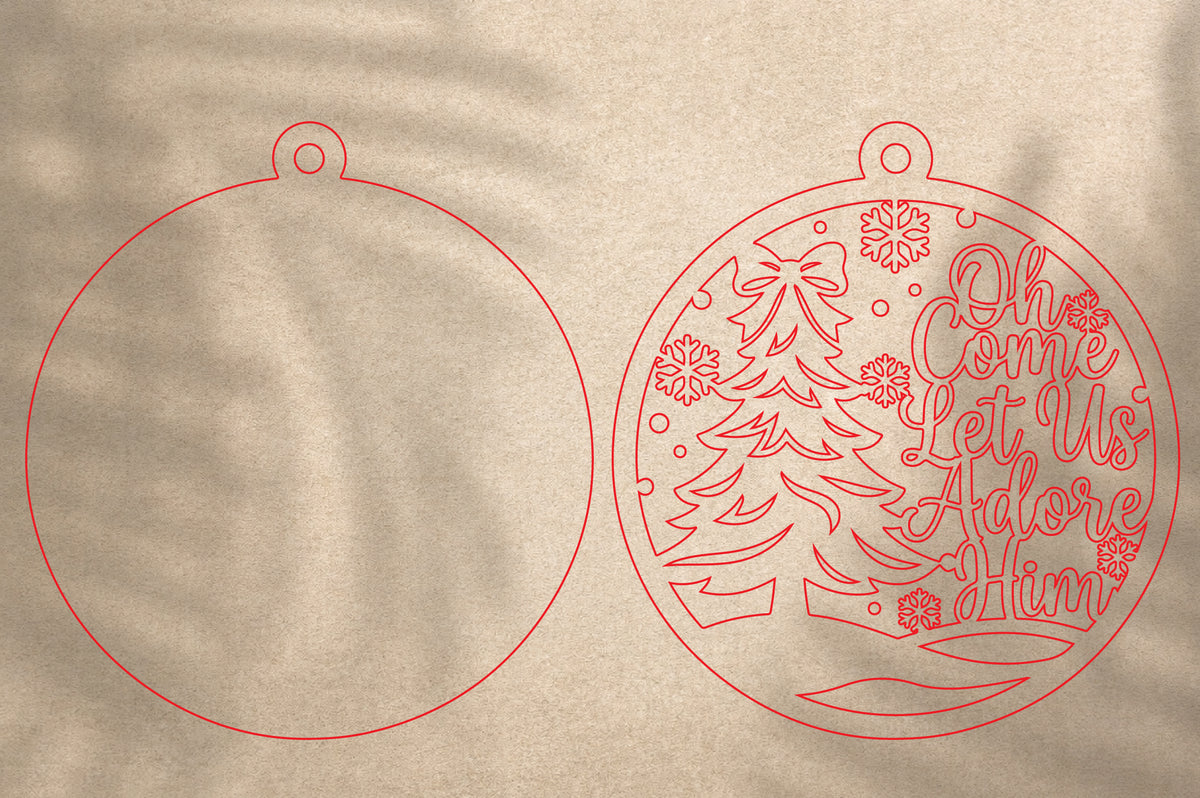 Christmas Tree Ornament SVG Laser Cut | Oh Come Let Us Adore Him Christmas Design