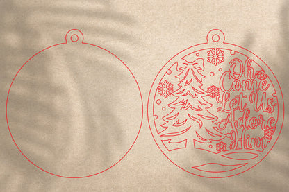 Christmas Tree Ornament SVG Laser Cut | Oh Come Let Us Adore Him Christmas Design