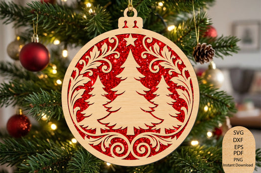 Christmas Tree Ornament Laser Cut SVG, Christmas Tree Ornament Cut File