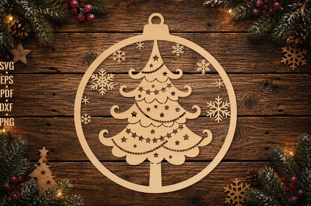 Christmas Tree Ornament Laser Cut SVG, Snowflake Christmas Tree Cut File, Holiday Ornament Decoration
