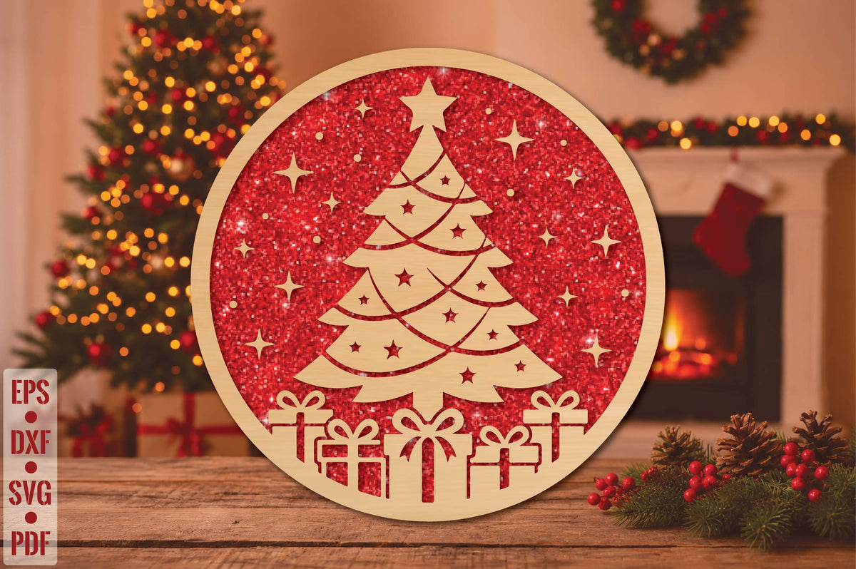 Christmas Tree Round Laser Cut SVG