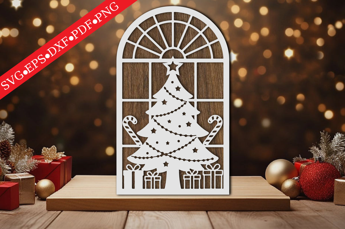 Christmas Tree Window Sign Laser Cut SVG