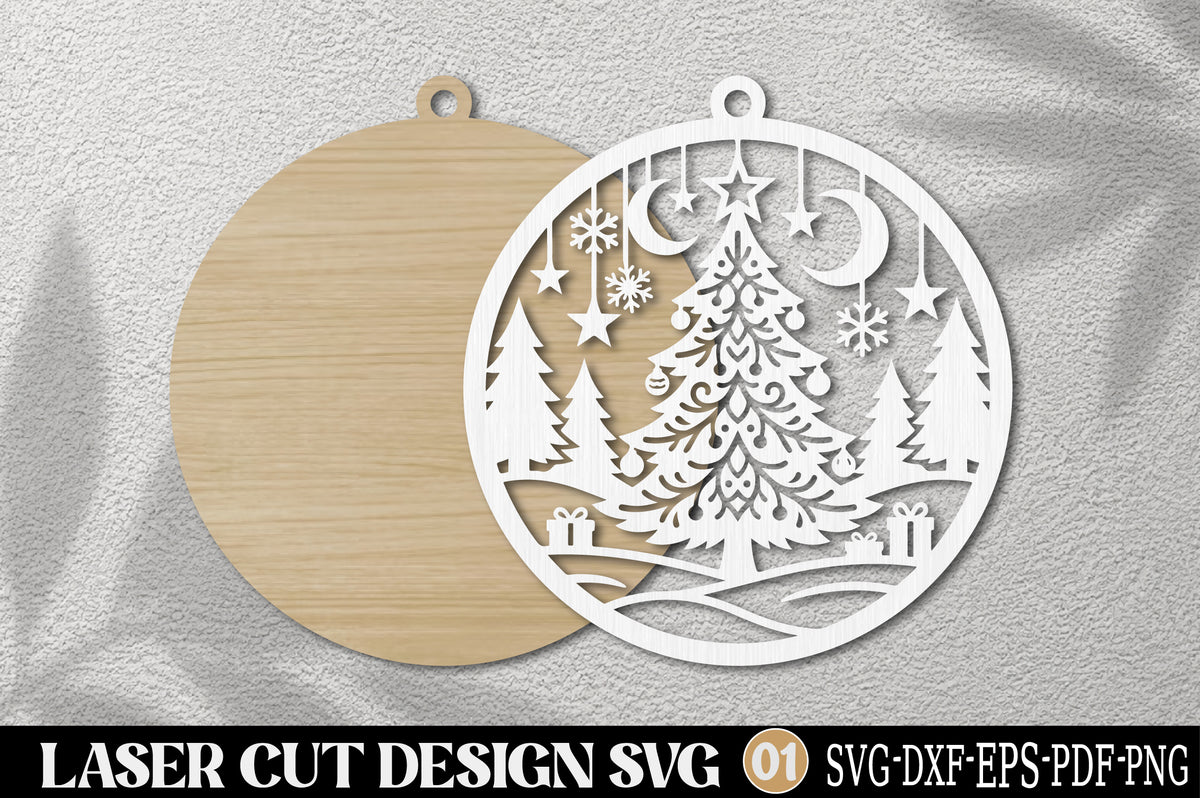 Christmas Tree Snowflake Ornament SVG | Winter Christmas Laser Cut Design