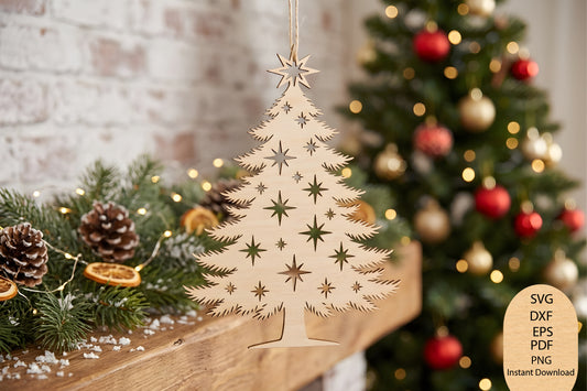 Christmas Tree Star Ornament Laser Cut SVG, Christmas Star Ornament Cut File, Holiday Tree Ornament SVG Design