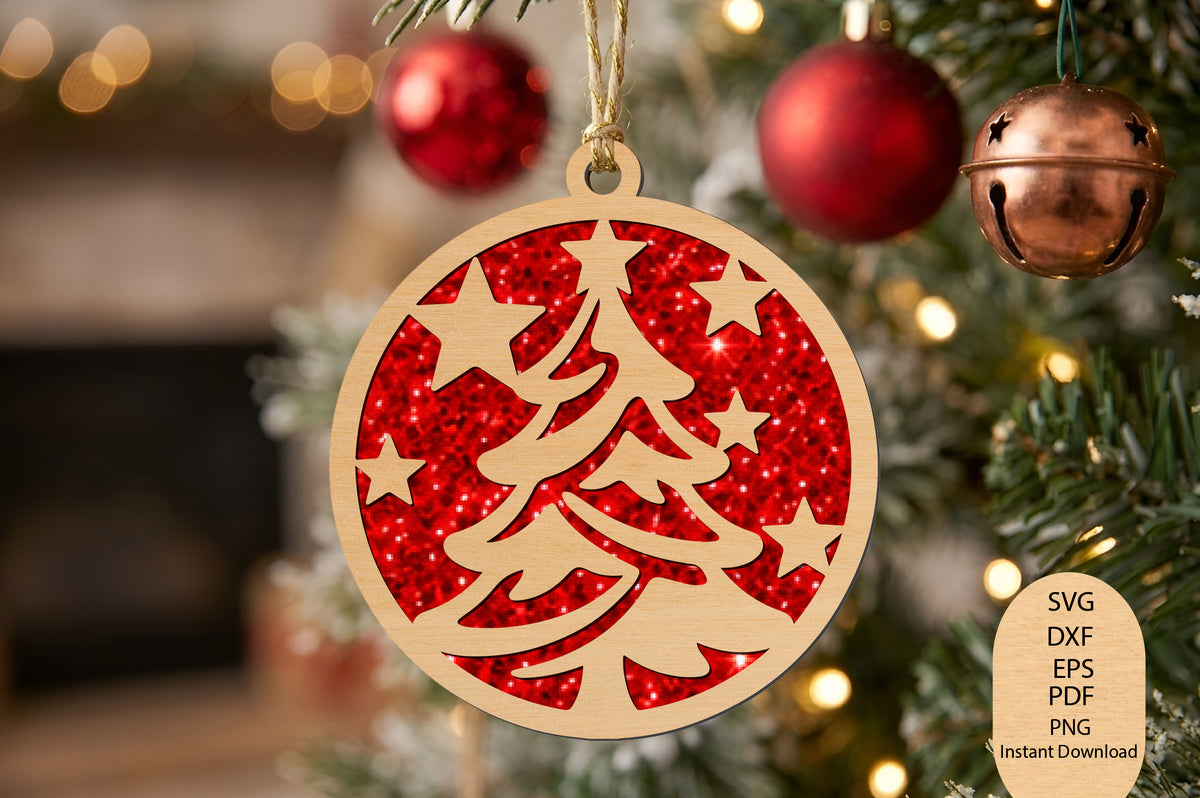 Christmas Tree Star Ornament Laser Cut SVG, Christmas Star Ornament Cut File, Holiday Tree SVG, Festive Ornament Design