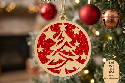 Christmas Tree Star Ornament Laser Cut SVG, Christmas Star Ornament Cut File, Holiday Tree SVG, Festive Ornament Design