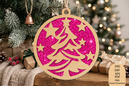 Christmas Tree Star Ornament Laser Cut SVG, Christmas Star Ornament Cut File, Holiday Tree SVG, Festive Ornament Design
