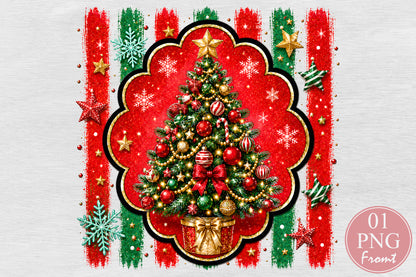 Christmas Tree PNG Red Green Gold Ornament Sublimation Design