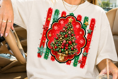 Christmas Tree PNG Red Green Gold Ornament Sublimation Design