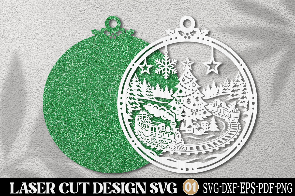 Christmas Tree Train Ornament SVG | Christmas Train Laser Cut Design