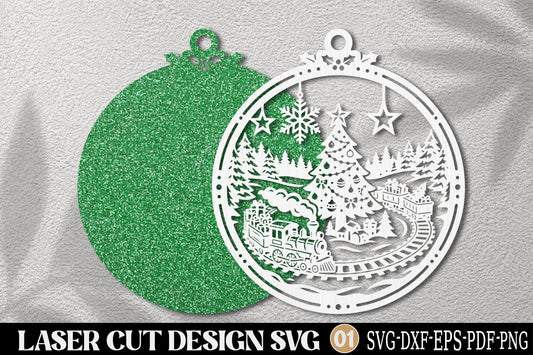 Christmas Tree Train Ornament SVG | Christmas Train Laser Cut Design