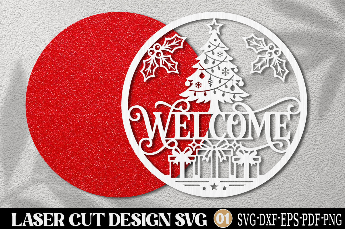 Christmas Tree Welcome Sign SVG | Christmas Laser Cut Door Sign