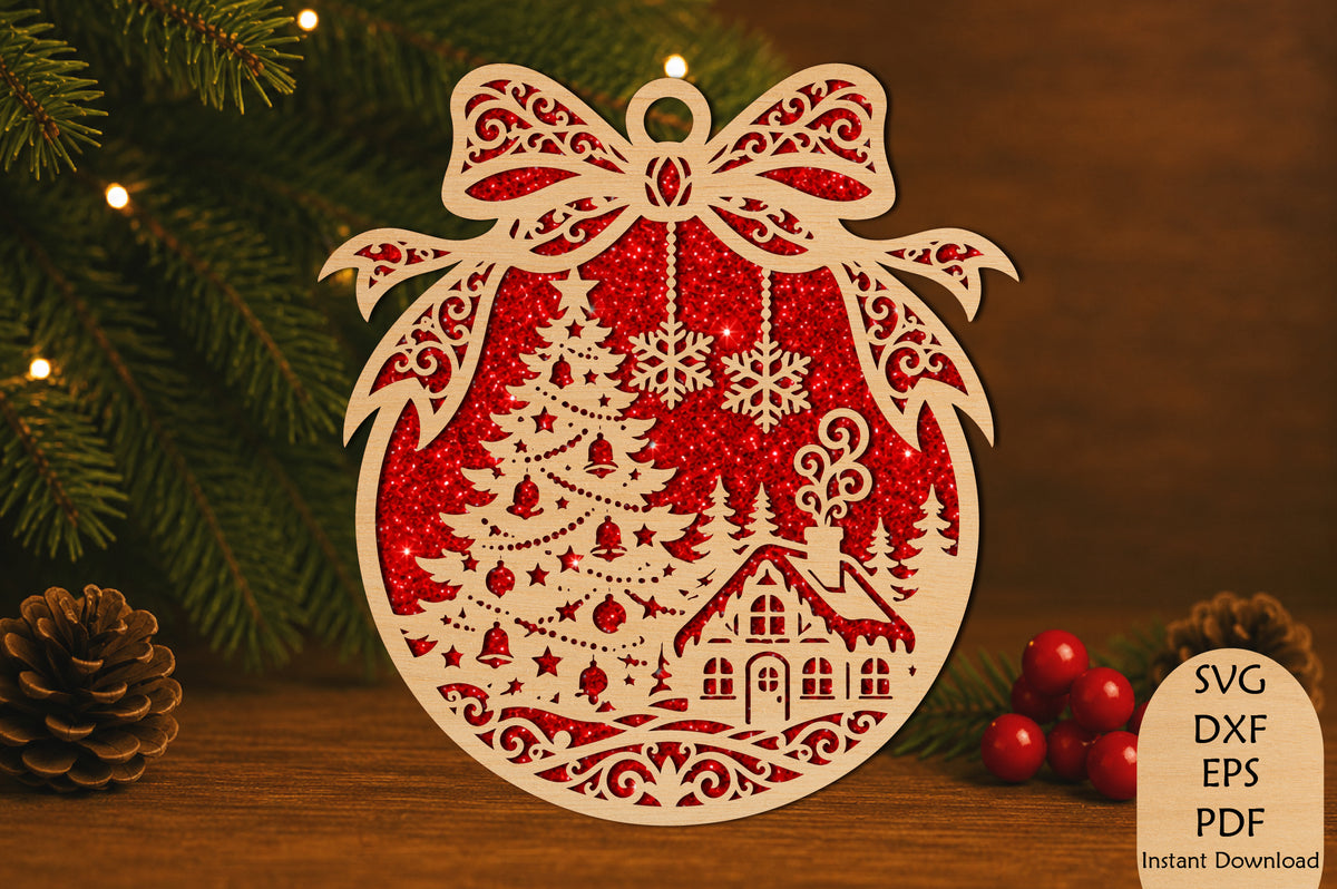 Christmas Tree Cabin Ornament Laser Cut SVG File