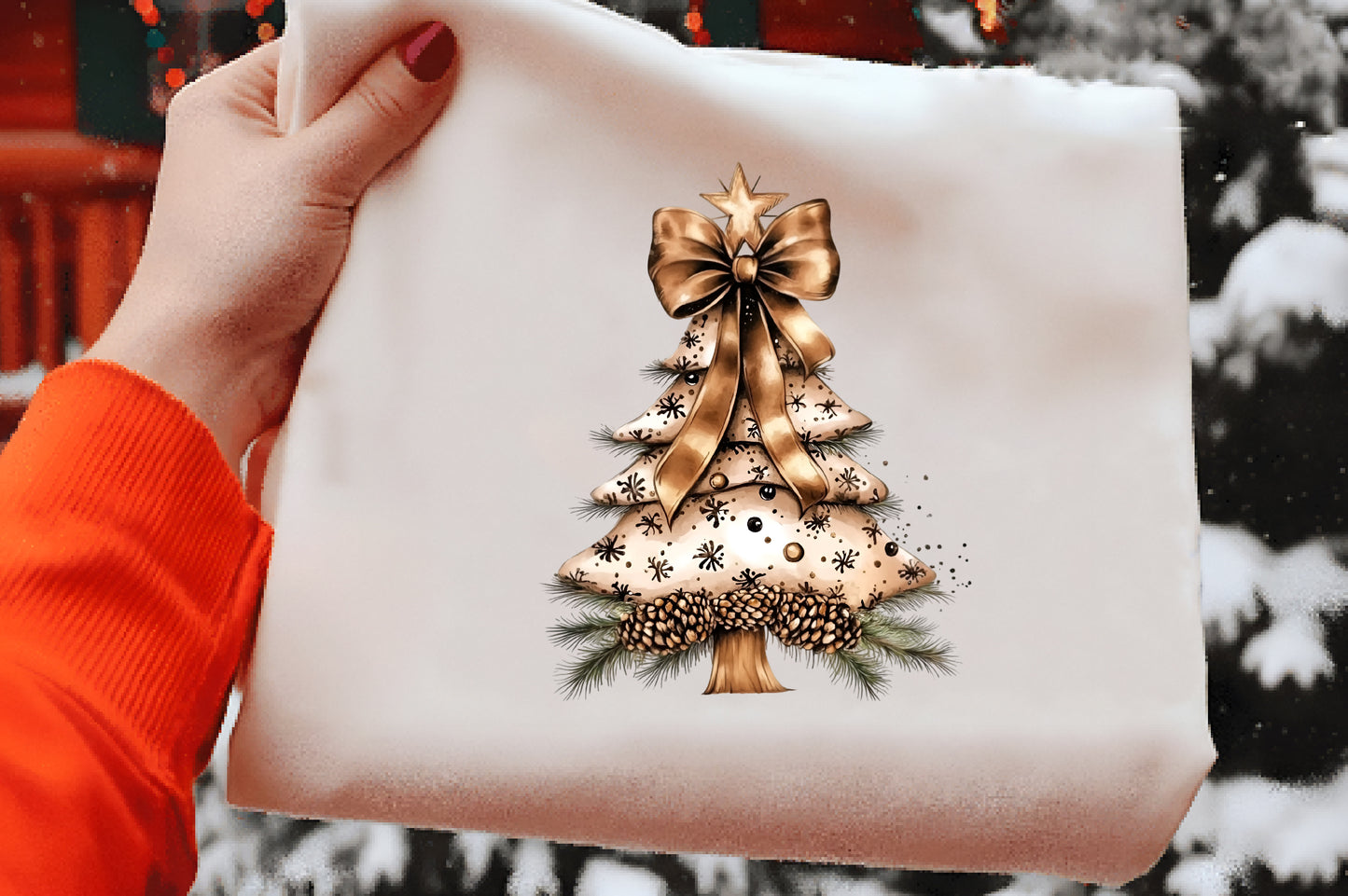 Christmas Trees Bow Clipart PNG Bundle | Watercolor Christmas Tree with Bow Clipart | Festive Holiday Tree PNG
