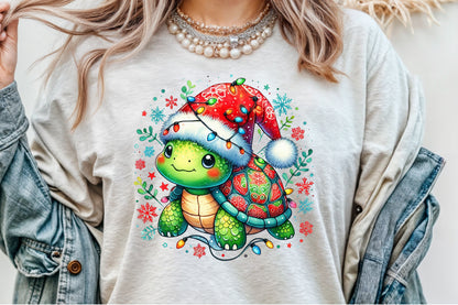 Christmas Turtle Sublimation PNG Cute Holiday Turtle Commercial Use