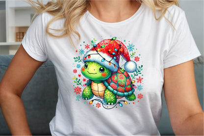 Christmas Turtle Sublimation PNG Cute Holiday Turtle Commercial Use