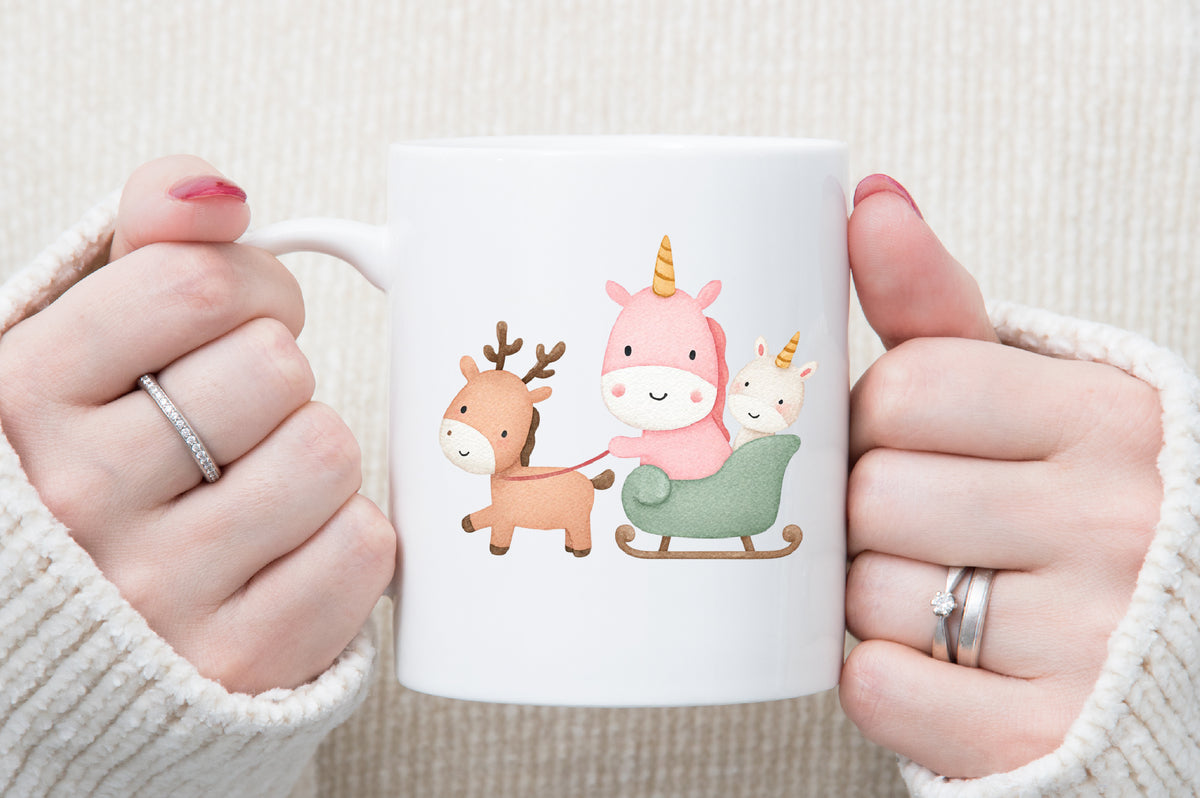 Christmas Unicorn Watercolor Clipart PNG Bundle