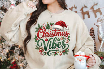 Christmas Vibes PNG, Christmas Holiday Sublimation Design, Santa Hat Christmas Clipart