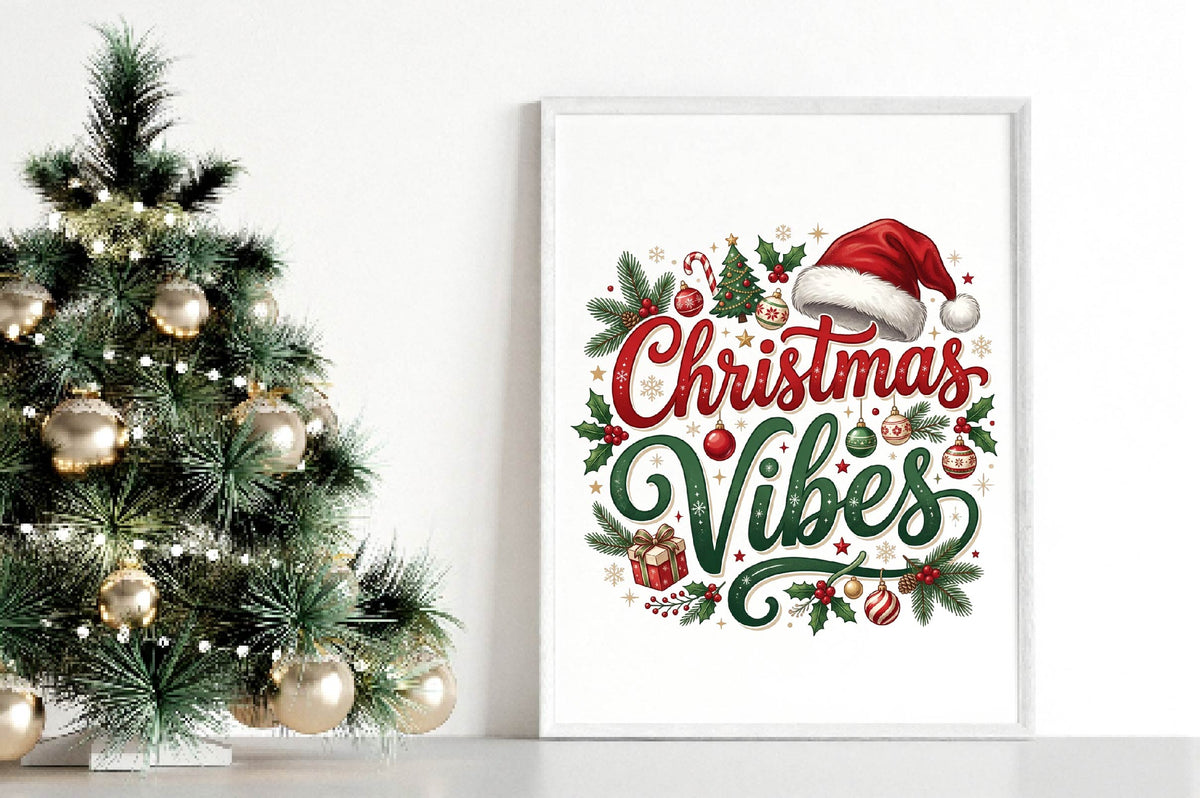 Christmas Vibes PNG, Christmas Holiday Sublimation Design, Santa Hat Christmas Clipart