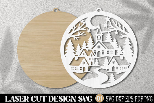 Christmas Village Church Ornament SVG | Christmas Village Laser Cut Design