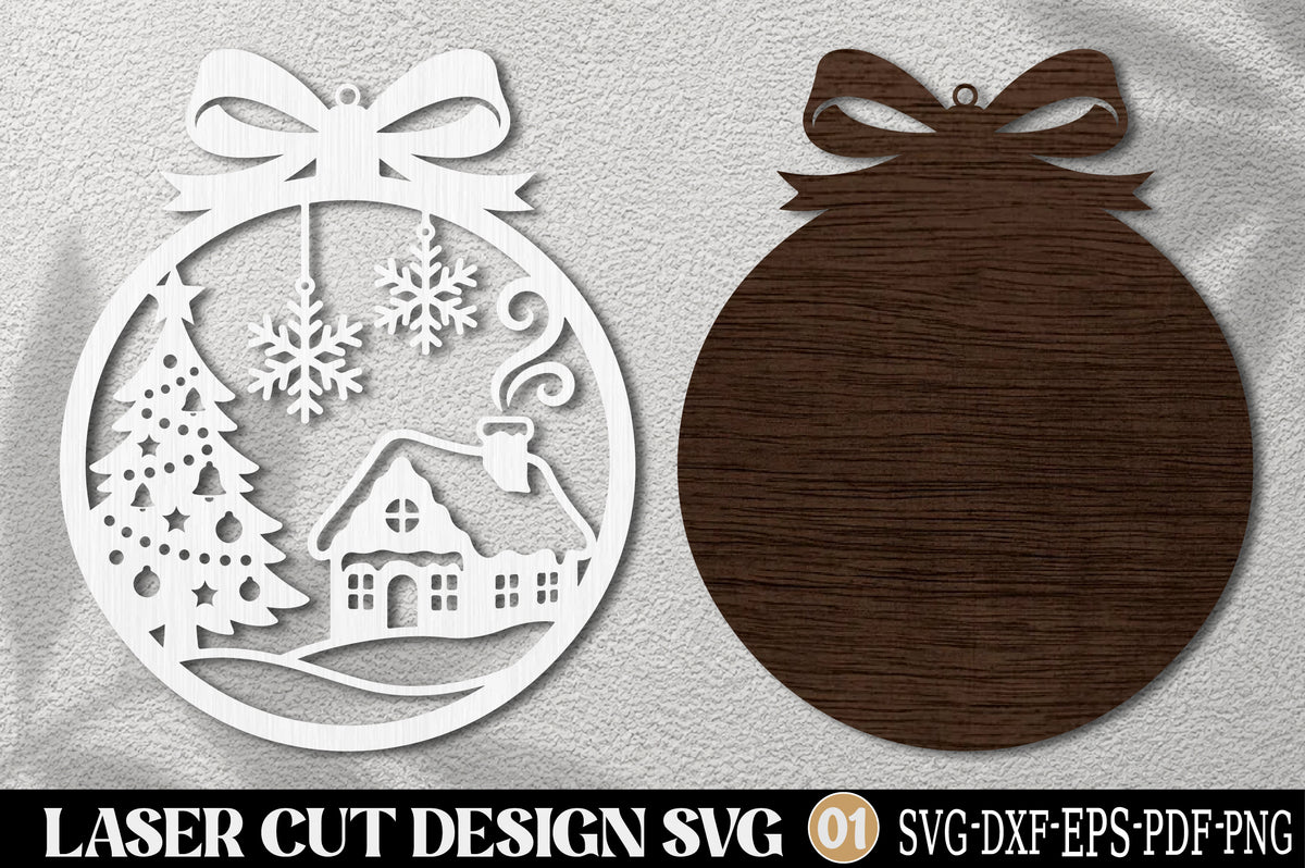 Christmas Ornament SVG Laser Cut | Christmas Tree & Gingerbread House Ornament Design