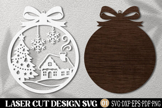 Christmas Ornament SVG Laser Cut | Christmas Tree & Gingerbread House Ornament Design