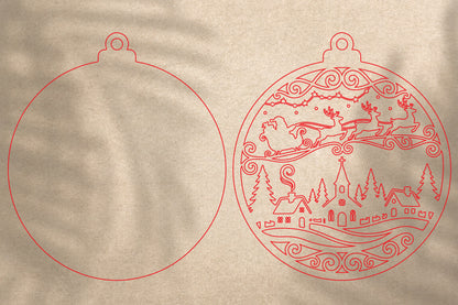 Christmas Village Ornament SVG Laser Cut | Santa Sleigh Winter Christmas Design