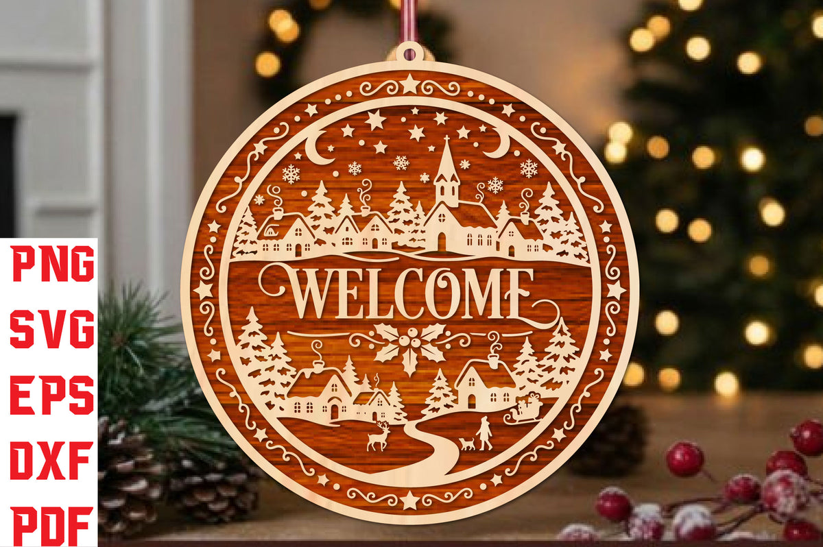 Christmas Village Welcome Round Sign SVG