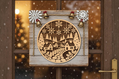 Christmas Village Laser Cut SVG, Winter Village Snowflake Christmas Ornament Cut File