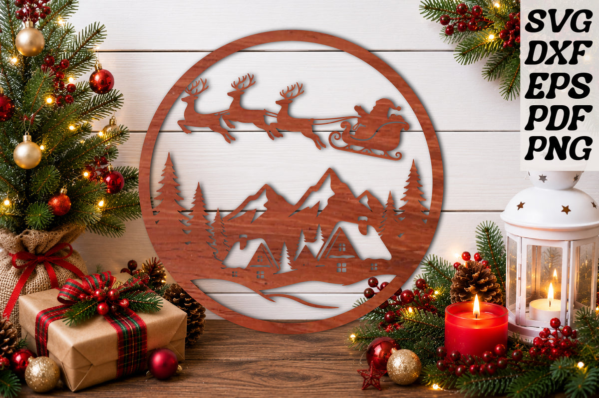 Christmas Village Santa Sleigh Ornament SVG