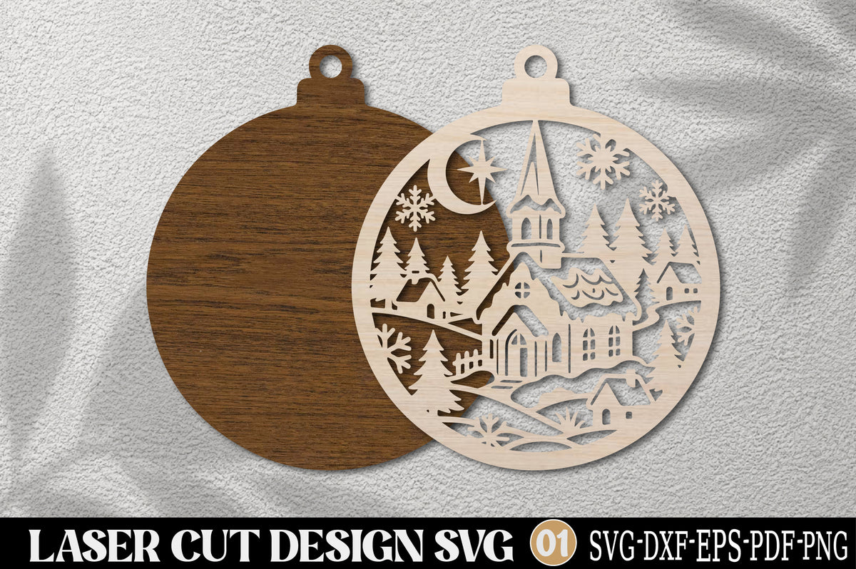 Christmas Village Snowflake Ornament SVG | Winter Laser Cut Design