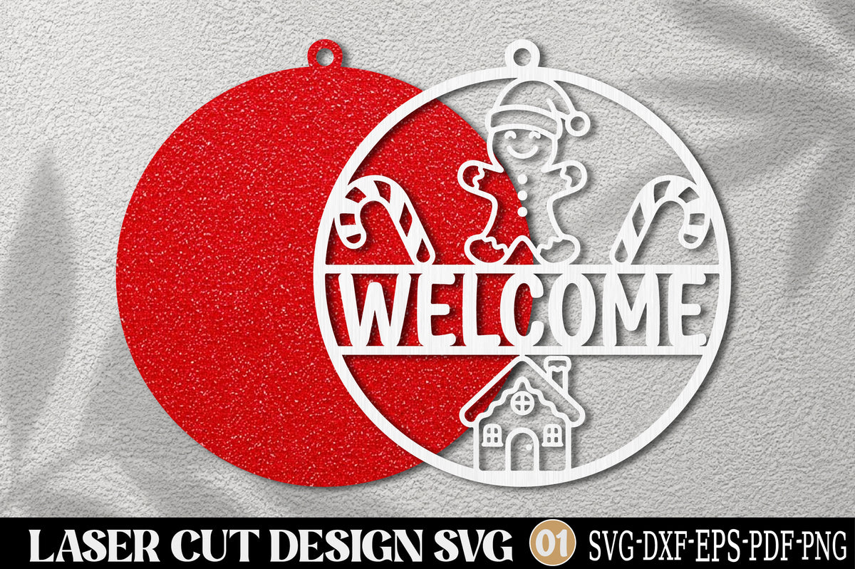 Christmas Welcome Door Sign SVG | Santa & Gingerbread Laser Cut