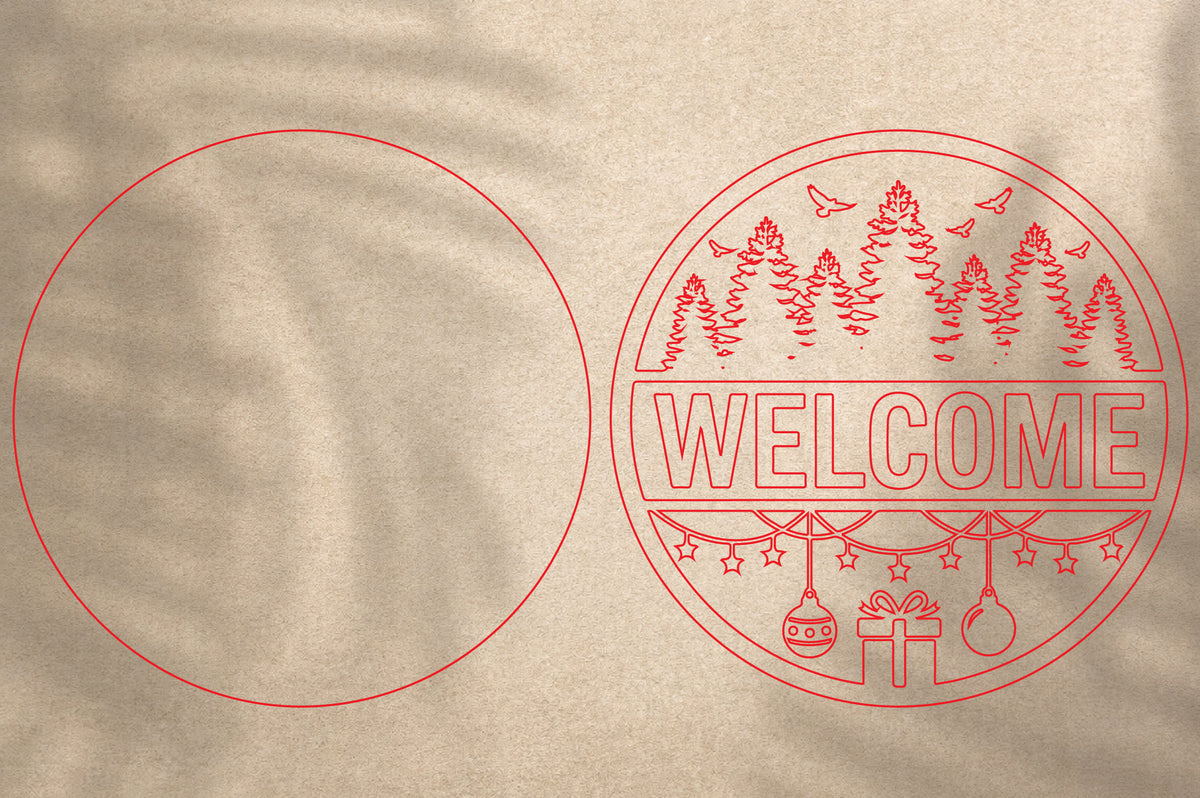 Christmas Welcome Sign SVG Laser Cut | Christmas Tree Ornament Holiday Door Sign