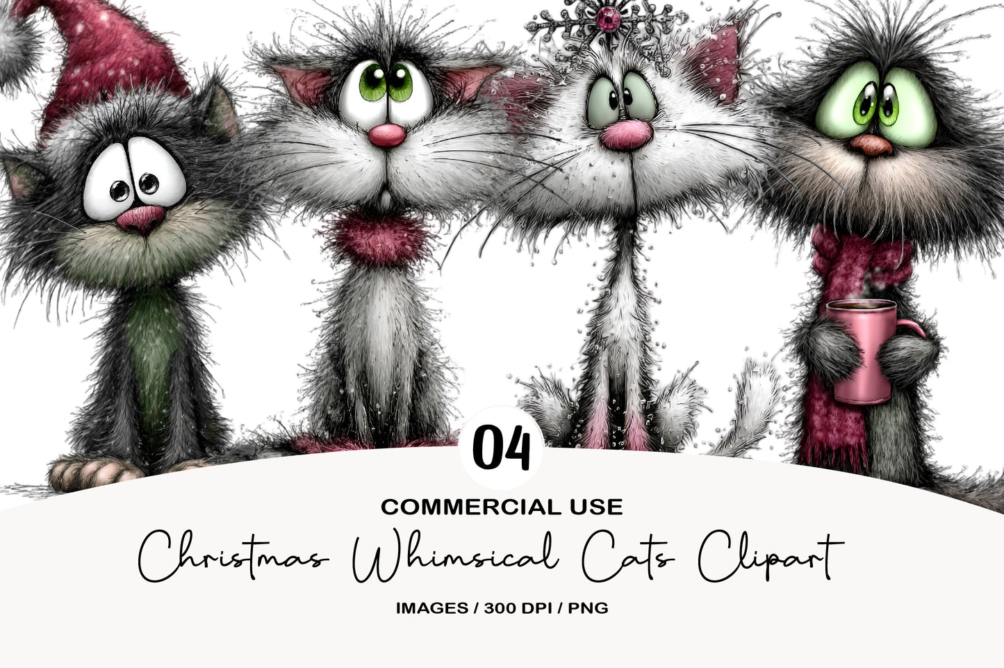 Christmas Whimsical Cats Clipart PNG