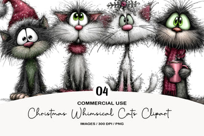 Christmas Whimsical Cats Clipart PNG